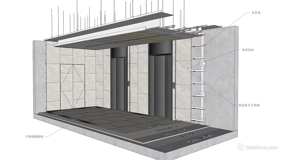 Elevator Structure Diagram Showing Shaft Frame Car And Internal Components 3d model