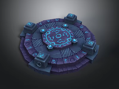 Ancient Magical Circular Platform With Glowing Blue Runes And Square Structures 3d model