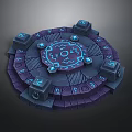 Ancient Magical Circular Platform With Glowing Blue Runes And Square Structures