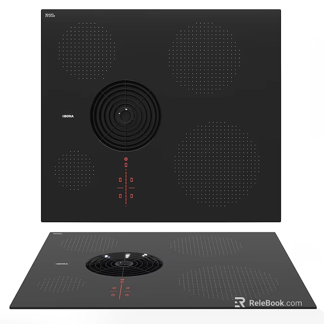 Modern Electric Cooktop With Black Surface Circular Heating Zones And Red Control Buttons 3d model 