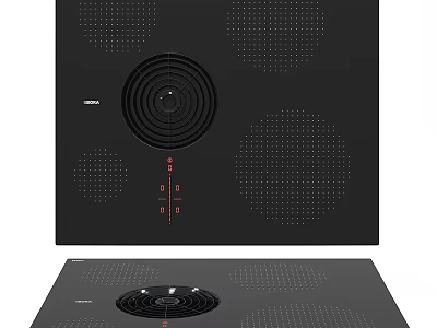 Modern Electric Cooktop With Black Surface Circular Heating Zones And Red Control Buttons 3d model