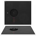 Modern Electric Cooktop With Black Surface Circular Heating Zones And Red Control Buttons