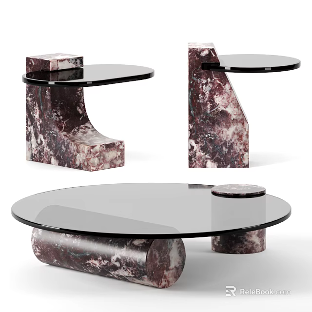 Modern Coffee Table With Marble Base And Glass Top Design 3d model