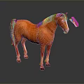 Orange Horse Standing With Pink Tag On Gray Background With Reflection 3d model
