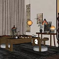 Traditional Tea Room Interior With Wooden Tea Table Lantern And Floor Cushions