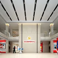 Community Party and Mass Service Hall Modern Spacious Interior with Service Desks and Information Displays