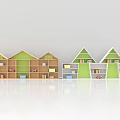Colorful House Shaped Kids Bookcase With Green Wooden Shelves Containing Books And Toys