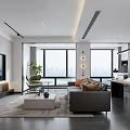Modern Minimalist Living Dining Room Interior With Gray Sofa White Table And Natural Light