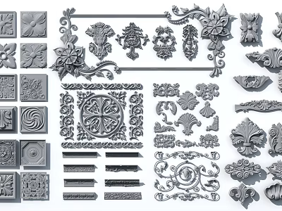 Ornamental Carvings With Floral Patterns Vintage Scrolls And Decorative Borders 3d model