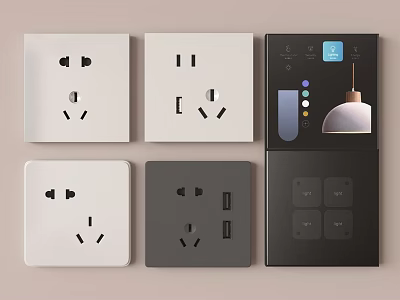 Modern White and Black Switch Panels with Sockets USB Ports and Smart Control 3d model