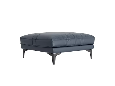 Stylish Navy Blue Leather Ottoman With Stitched Design And Black Slim Legs 3d model