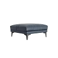 Stylish Navy Blue Leather Ottoman With Stitched Design And Black Slim Legs