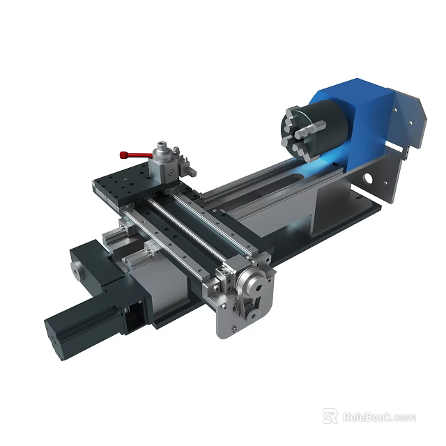 Mechanical Precision Tool With Blue Motor And Metal Slide Rail Base 3d model