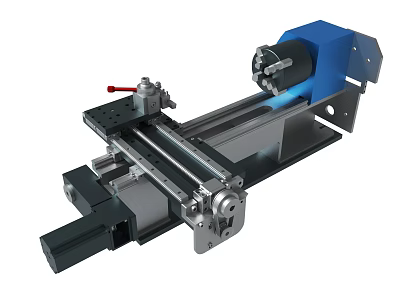 Mechanical Precision Tool With Blue Motor And Metal Slide Rail Base 3d model