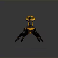 3D Model Yellow Mechanical Weapon Turret With Four Mechanical Legs Cannon And Green Red Sights