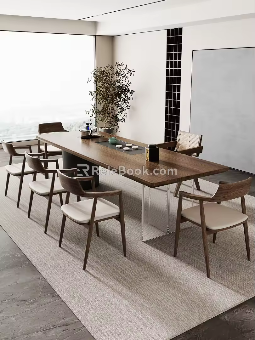 Cream Style Large Board Table Tea Table and Chair Combination Tea Table Tea Table Tea Room Tea Table Balcony Tea Table 3d model