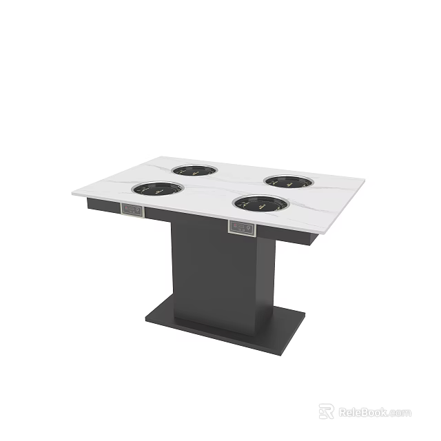 Modern Square Dining Table With Four Heating Elements And Black Base 3d model 