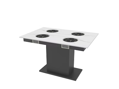 Modern Square Dining Table With Four Heating Elements And Black Base 3d model