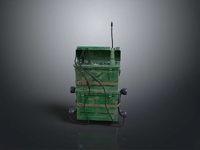 Green Military Weapon Device With Antenna And Cables On Gray Background 3d model