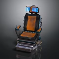 Futuristic Orange Black Seat With Backrest Blue Screens And Mechanical Base