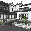 Traditional Chinese Garden Landscape With Classical Courtyard Stone Pathway Pond Rockery Lanterns And Green Plants