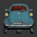 Blue Small Car With Red Roof Textured Body And Black Wheels