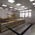 Commercial Restaurant Kitchen Interior Featuring Stainless Steel Equipment And Large Windows