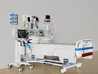 Modern Medical Devices Setup With Hospital Bed Monitor IV Equipment And Clinical Instruments 3d model
