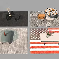 Modern Coffee Tables With Decorative Items On Various Patterned Rugs 3d model