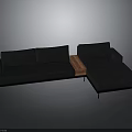 Black Upholstered L Shaped Sofa With Wooden Connecting Section And Chaise Lounge