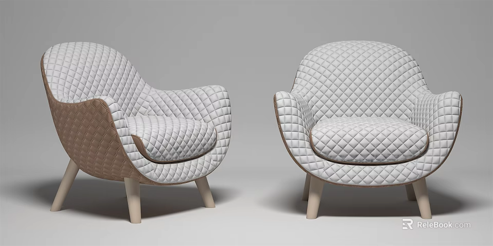 Modern Single Sofa With Quilted Pattern And Wooden Armrests Light Wood Legs 3d model 