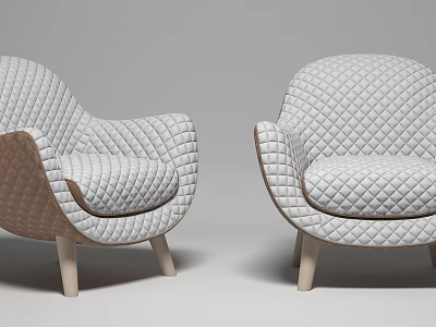 Modern Single Sofa With Quilted Pattern And Wooden Armrests Light Wood Legs 3d model