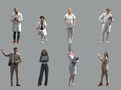 Group Of Diverse Professionals Including Medical Staff And Business People Holding Documents And Tablets 3d model
