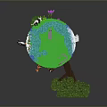 Colorful Earth Model With Green Land Blue Ocean Panda Trees And Flowers