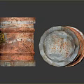 Rusty Metal Barrel With Warning Label And Open Lid Design