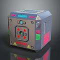Modern Household Gadget Cube With Danger Sign Buttons And Colorful Indicator Lights