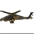 Black And Gold Military Attack Helicopter With Rotors Weapon Systems And Cockpit