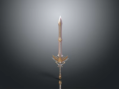 3D Rendered Decorative Sword Featuring Golden Silver Blade Ornate Hilt And Wing Accents 3d model