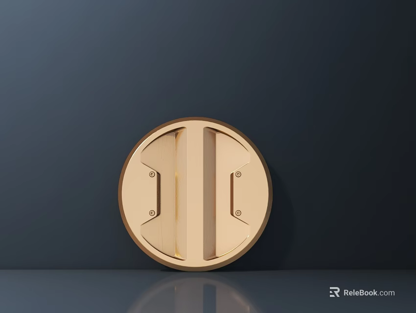 Golden Circular Hardware Fitting Featuring Vertical Lines And Sleek Metallic Design For Home Improvement 3d model 