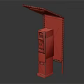 Red And White Standing Machine With Roofed Top And Front Control Panel
