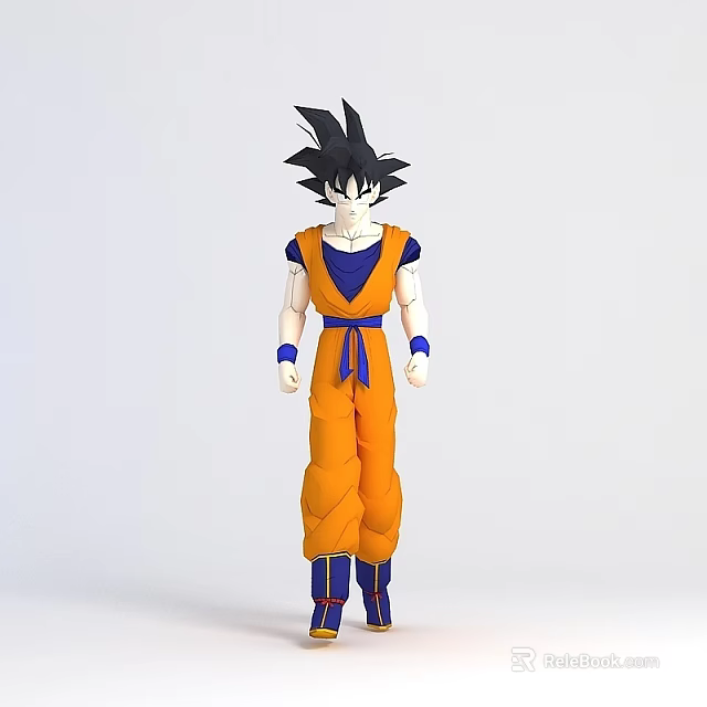 Technology Exhibition Hall Display Figure With Orange Outfit Blue Sash And Black Spiky Hair 3d model 