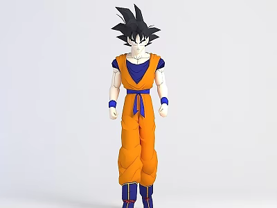 Technology Exhibition Hall Display Figure With Orange Outfit Blue Sash And Black Spiky Hair 3d model