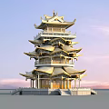 Chinese-style ancient building attic 3d model