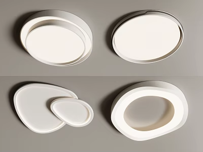 Modern Minimalist Ceiling Lights with Round and Oval Shapes White Sleek Design for Interior Spaces 3d model