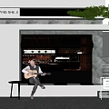 Coffee Time Cafe Storefront with Open Windows Guitar Player and Green Plants