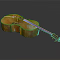 Wooden Cello With Traditional Design Shiny Finish Strings And Bow Isolated On Dark Background