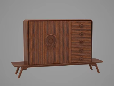 Classic Wooden Decorative Cabinet With Drawers Circular Pattern And Tapered Legs 3d model