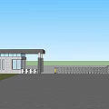 Modern Entrance Gate Architectural Design With Open Plaza And Trees Under Blue Sky