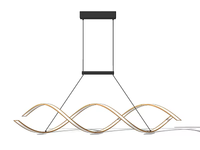 Modern Wave Design Chandelier with Intertwined Curved Golden Metal and Black Hanging Cables 3d model