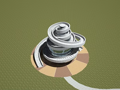 Spiral Roadway Structure Featuring Curved Paths And Circular Layout On Green Ground 3d model
